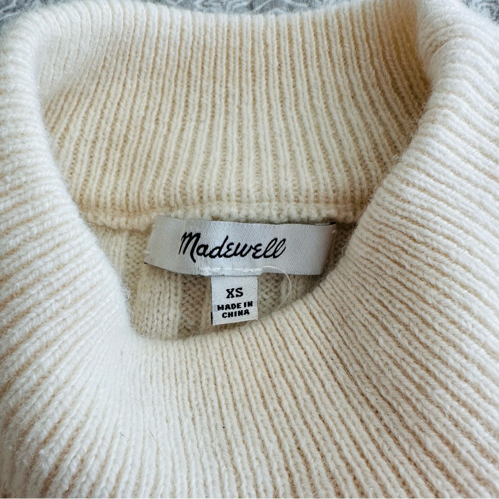 Madewell Cream Ribbed Mock Neck Crop Pullover Sweater Wool Blend Size XS - Picture 4 of 8
